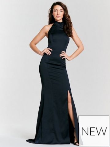 Michelle Keegan High Neck Fish Tail Maxi Dress Navy