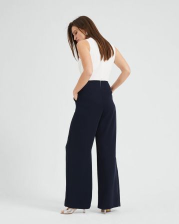 Phase Eight Maeve Frill Detail Jumpsuit Navy Ivory