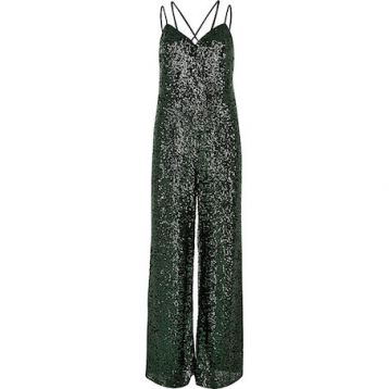 River Island Green sequin cami strap jumpsuit