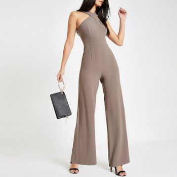 River Island Grey cross front wide leg jumpsuit