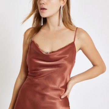 River Island Rust satin lace cowl neck maxi dress - Image 3