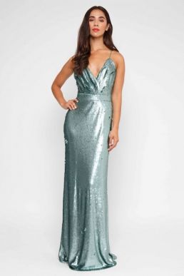 TFNC Turia Green Sequin Maxi Dress Teal