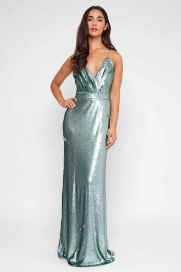 TFNC Turia Green Sequin Maxi Dress Teal