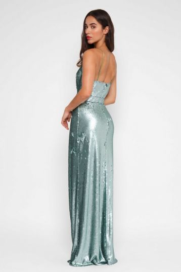 TFNC Turia Green Sequin Maxi Dress Teal