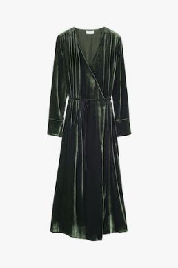 Toast Silk Velvet Wrap Midi Dress Green