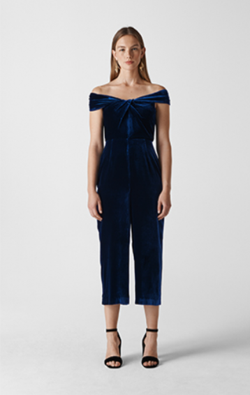 Whistles Velvet Silk Mix Jumpsuit, Navy Blue - Image 2