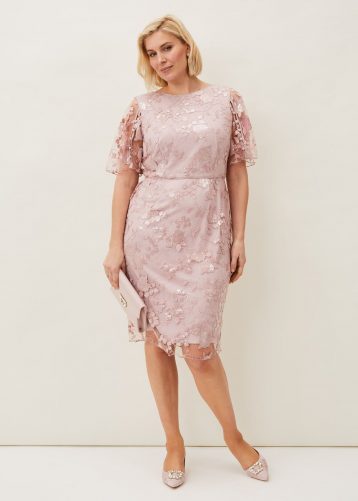 Phase Eight Harlow Sequin Lace Dress Pink