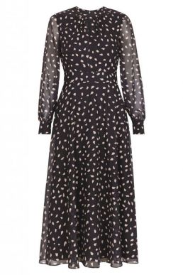 Hobbs Quinn sleeve print dress white black