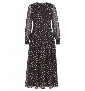 Hobbs Quinn sleeve print dress white black