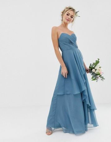 ASOS DESIGN Bridesmaid bandeau maxi dress with soft layer skirt soft blue