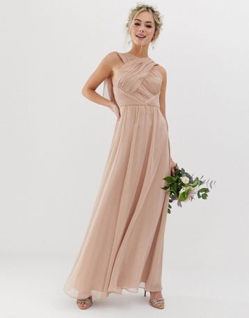 ASOS DESIGN Bridesmaid cross front soft drape maxi dress soft blush