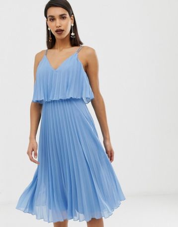 ASOS DESIGN Pleated crop top midi dress light blue