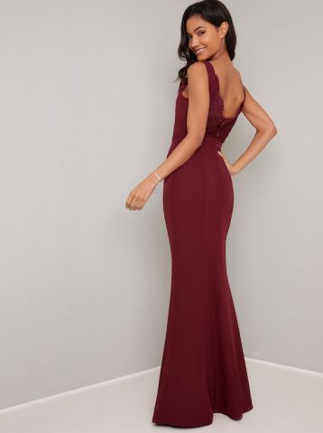 Chi Chi Kiely Maxi Bridesmaid Dress Burgundy Red