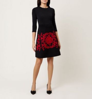 Hobbs Aliza Peint Sleeve Dress Black Red