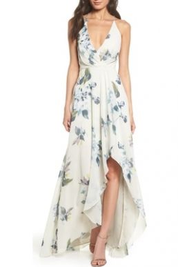 Jenny Yoo Farrah Halter Faux Wrap Floral Chiffon Bridesmaid Dress Ivory Green