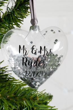 Personalised Mr And Mrs Heart Christmas Bauble