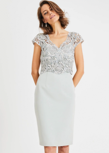 Phase Eight Ellise Lace Bodice Dress, Duck Egg Blue