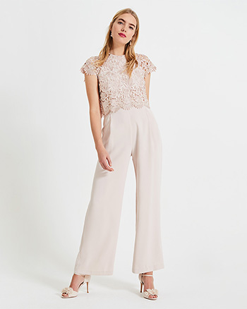 Phase Eight Katy Lace Jumpsuit, Blush/Light Pink Cameo - myonewedding.co.uk