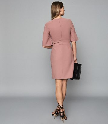 Reiss Myra tailored wrap front dress neutral pink