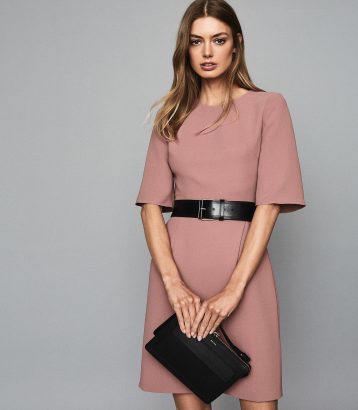 Reiss Myra tailored wrap front dress neutral pink