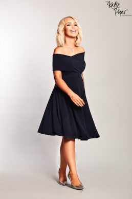 Katie Piper Maternity Navy Bardot Twist Front Detailed Dress