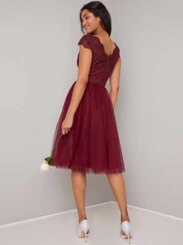 Chi Chi Joey Tulle Short Lace Bridesmaid Dress Red Burgundy