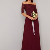 burgundy bardot maxi dress