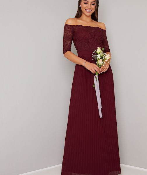 burgundy bardot dress