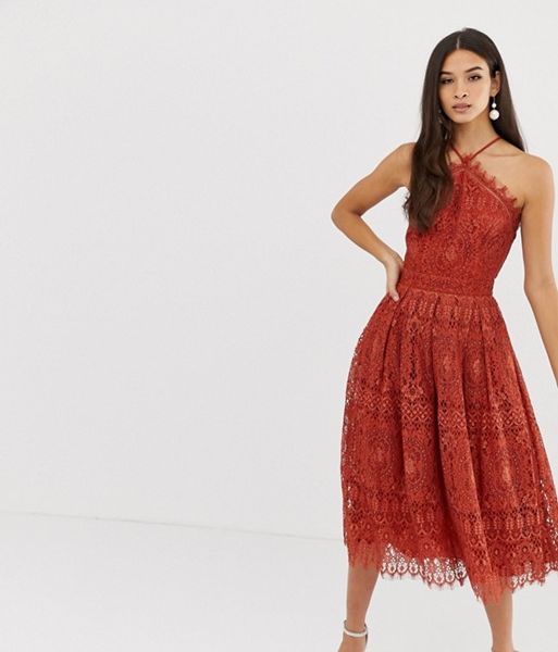 asos design lace midi dress