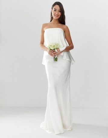 ASOS EDITION Satin overlay bandeau wedding dress with fishtail Ivory