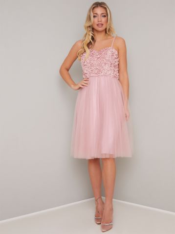 Chi Chi Elia Floral Appliqué Short Bridesmaid Dress Pink Blush