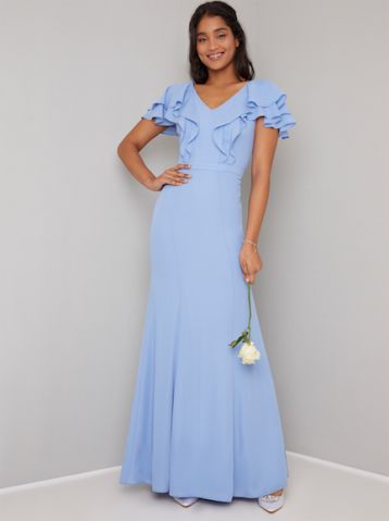 Chi Chi Kerry Frill Maxi Bridesmaid Dress Blue