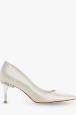 Dune Bells Jewel Heel Pointed Toe Court Shoes Ivory