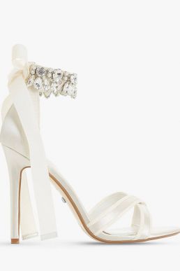 Dune Bridal Collection Mrs Crystal Ankle Tie Stiletto Sandals Ivory