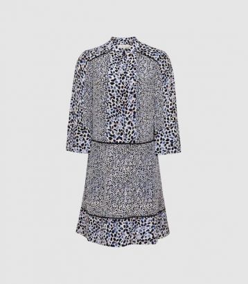 Reiss Anush floral printed tea dress white blue