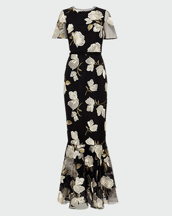 Long black flower outlet dress