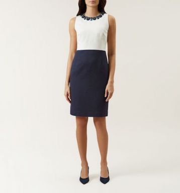 Hobbs Arizona Embellished Shift Dress Navy Ivory