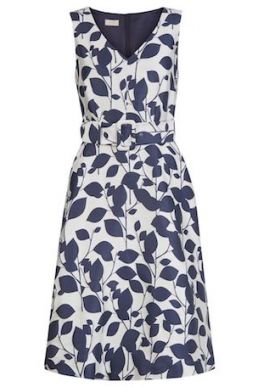 Hobbs Grace Leaf Print Dress Ivory Navy Blue