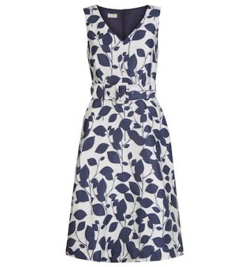 Hobbs Grace Leaf Print Dress Ivory Navy Blue