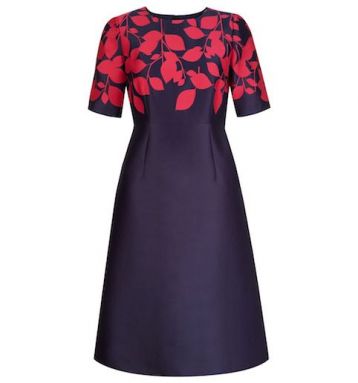 Hobbs Isabella leaf print dress navy pink