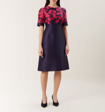 Hobbs Isabella leaf print dress navy pink