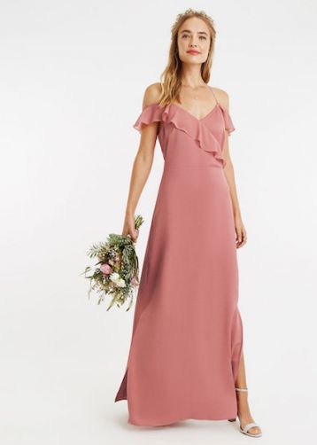 Oasis Ruffle Satin Maxi Bridesmaid Dress Pale Pink Blush