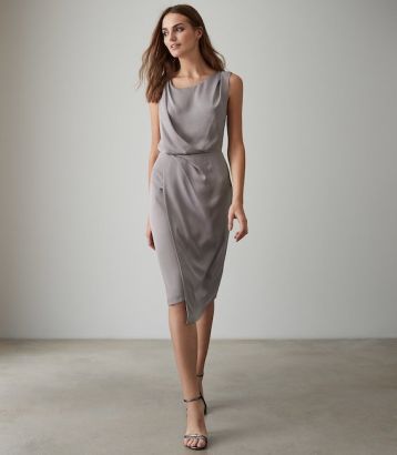 Reiss Karina cross back cocktail dress Steel Grey Silver