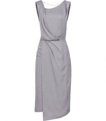 Reiss Karina cross back cocktail dress Steel Grey Silver