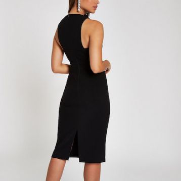 River Island Black cross high neck bodycon midi dress