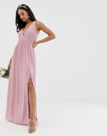 TFNC pleated maxi bridesmaid dress with back detail pink