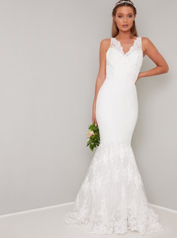 Chi Chi Bridal Suranne Lace Mermaid Maxi Wedding Dress, Ivory - Image 2