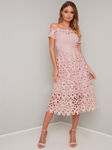 Chi Chi Lizia Lace Off The Shoulder Dress Pink Blush