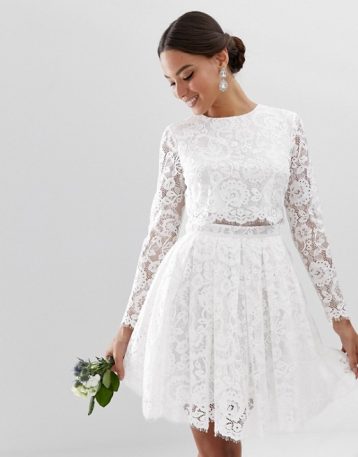 ASOS EDITION crop top lace mini wedding dress white