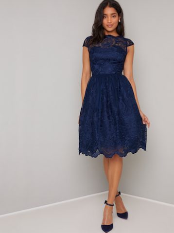 Chi Chi April Lace Bridesmaid Short Dress Navy Blue